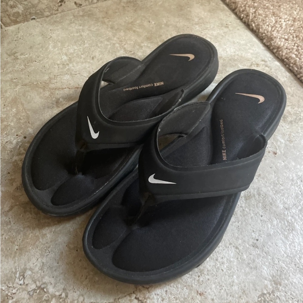 Nike Black Sandals with White Swoosh